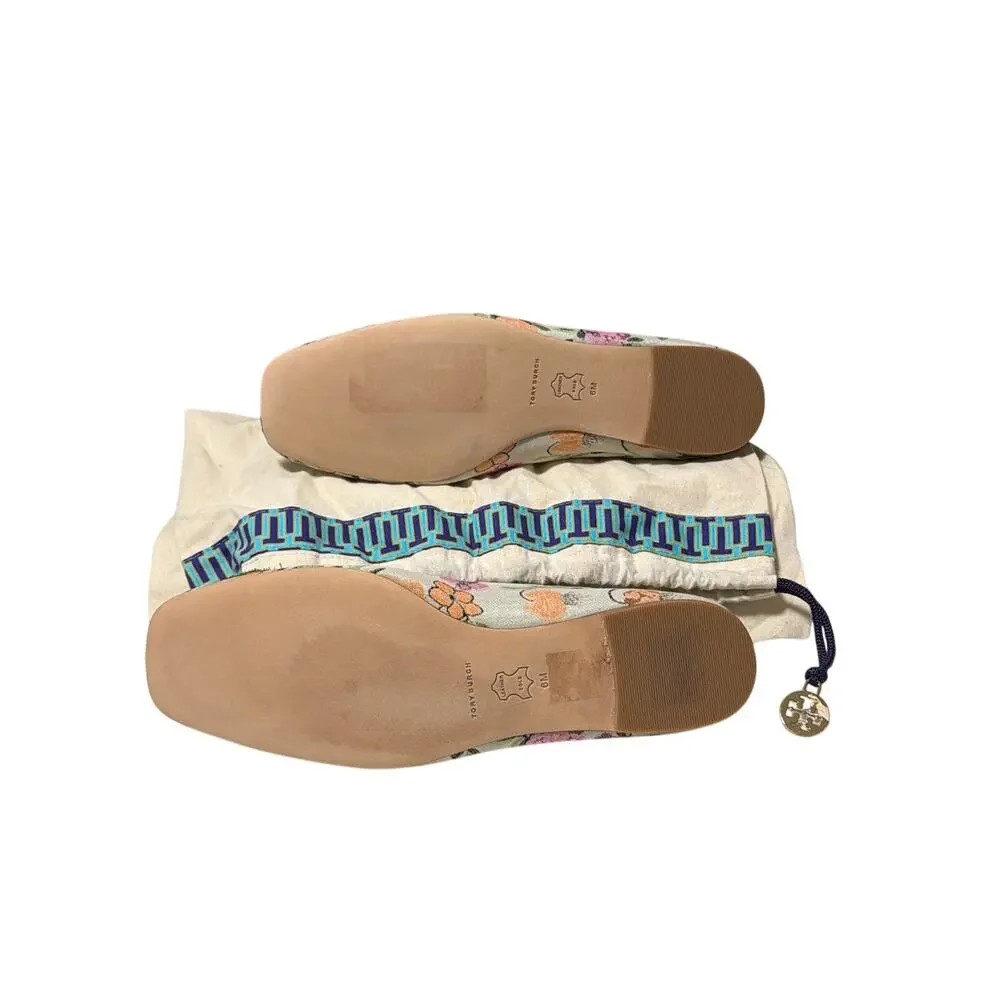 Tory Burch Floral Pom Pom Ballet Flats Size 6M NWOT Canvas Leather Slip On